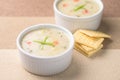 Warm bowls of clam chowder