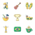 Warm brazil icons set, cartoon style Royalty Free Stock Photo