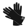 Warm burgundy gloves for hands. Female winter accessory. Woman clothes single icon in black style vector symbol