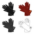 Warm burgundy gloves for hands. Female winter accessory. Woman clothes single icon in cartoon style vector symbol stoc