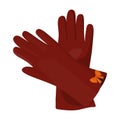 Warm burgundy gloves for hands. Female winter accessory. Woman clothes single icon in cartoon style vector symbol