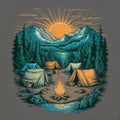 A warm campsite with a small campfire Royalty Free Stock Photo