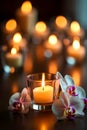 Warm Candlelight Scene With Orchids Creating Intimate Relaxing Spa Mood Royalty Free Stock Photo