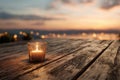 Warm Candlelit Rustic Table at Sunset Royalty Free Stock Photo