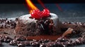 Warm Chocolate Lava Cake with Bite Generative AI Royalty Free Stock Photo