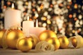 Warm Christmas decoration on glitter bokeh background