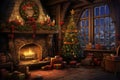 Warm Christmas interior room. Generate Ai Royalty Free Stock Photo