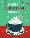 Warm Christmas wishes cocoa cup vector poster