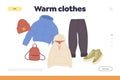 Warm clothes assortment casual fall attire, comfortable warm seasonal outwear landing page