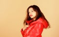 Warm coat. Comfortable down jacket. Red color. Finding right winter jacket is essential to enjoyable winter season. Snow