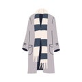 Warm coat and long scarf. Fashion outerwear, casual autumn clothes, women apparel for cold weather, fall. Modern stylish