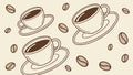 Warm Coffee Cups and Scattered Beans Vector Pattern Design, vector design Generative AI Royalty Free Stock Photo