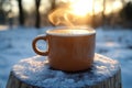 Warm Coffee on a Snowy Winter Morning Royalty Free Stock Photo