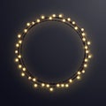 Warm colored light string Christmas wreath made of incandescent lamps. illustration.