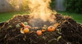 Warm Compost Pile Steaming in Backyard Garden Royalty Free Stock Photo