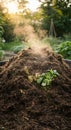 Warm Compost Pile Steaming in a Lush Garden Royalty Free Stock Photo