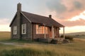 warm and cozy cottage, with view of the rolling hills and open skies Royalty Free Stock Photo