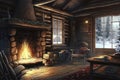 Warm and Cozy Fireplace in Winter Log Cabin at Christmas Time Royalty Free Stock Photo