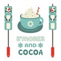 Warm cozy smores and cocoa welcome sign vector