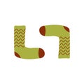 Warm cozy socks. Green with brown striped. Isolated vector