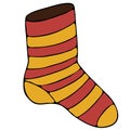 Warm and cozy striped sock for autumn-winter, colored doodles with a black outline