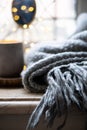 Warm and cozy winter knitted wool blanket