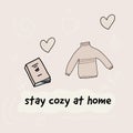 warm cute postcard about winter. book sweater Royalty Free Stock Photo