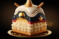 warm delicious dessert with cream in shape of hat in form of napoleon cake