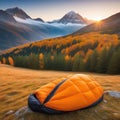 Warm down sleeping bag for hiking in cold autumn