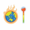 Warm earth, global warming effect on earth planet with temperature thermometer flat style illustration vector Royalty Free Stock Photo