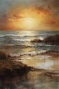 Warm and Earthy Romantic Seascape for Invitations and Posters.