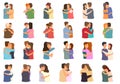 Warm embrace icons set cartoon vector. Couple hug