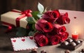 Warm Embrace of Valentine& x27;s Love roses, chocolates, and a Tender Note Royalty Free Stock Photo