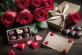 Warm Embrace of Valentine& x27;s Love roses, chocolates, and a Tender Note Royalty Free Stock Photo