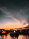 the warm evening sky ambiance at a harbor