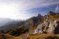 Warm evening sunlight illuminating the mountains in central switzerland