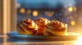 Warm fragrant cinnamon buns. Illustration AI Generative