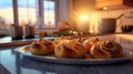 Warm fragrant cinnamon buns. Illustration AI Generative