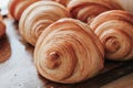 Warm Fresh Buttery Croissants and Rolls. French and American Croissants and Baked Pastries Royalty Free Stock Photo