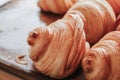 Warm Fresh Buttery Croissants and Rolls. French and American Croissants and Baked Pastries Royalty Free Stock Photo