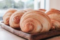 Warm Fresh Buttery Croissants and Rolls. French and American Croissants and Baked Pastries Royalty Free Stock Photo