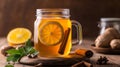 Warm Ginger Lemon Tea with Cinnamon in Glass Mug Royalty Free Stock Photo