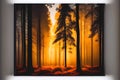 Warm glow Winter Fall Autumn forest woods with path sunset Royalty Free Stock Photo