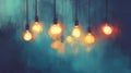 Warm Glowing Light Bulbs Hanging Against Abstract Background Royalty Free Stock Photo