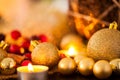 Warm gold and red Christmas candlelight background Royalty Free Stock Photo