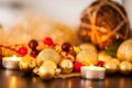 Warm gold and red Christmas candlelight background Royalty Free Stock Photo