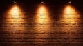 Warm Golden Directional Spotlight-Illuminated Red Brick Wall with Rough Weathered Textured Surface, Dynamic Highlight Shadow Royalty Free Stock Photo