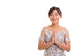 Warm greeting of young attractive ethnic Southeast Asia female m Royalty Free Stock Photo