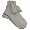 Warm grey knitted woolen socks, large detailed isolated macro closeup, gray wool melange pair detail