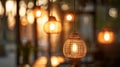 Warm Hanging Wicker Lights at Sunset Royalty Free Stock Photo
